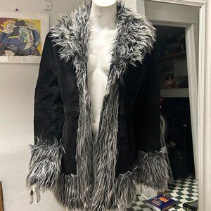 Vintage Retro Suede Jacket with Faux Fur Trim